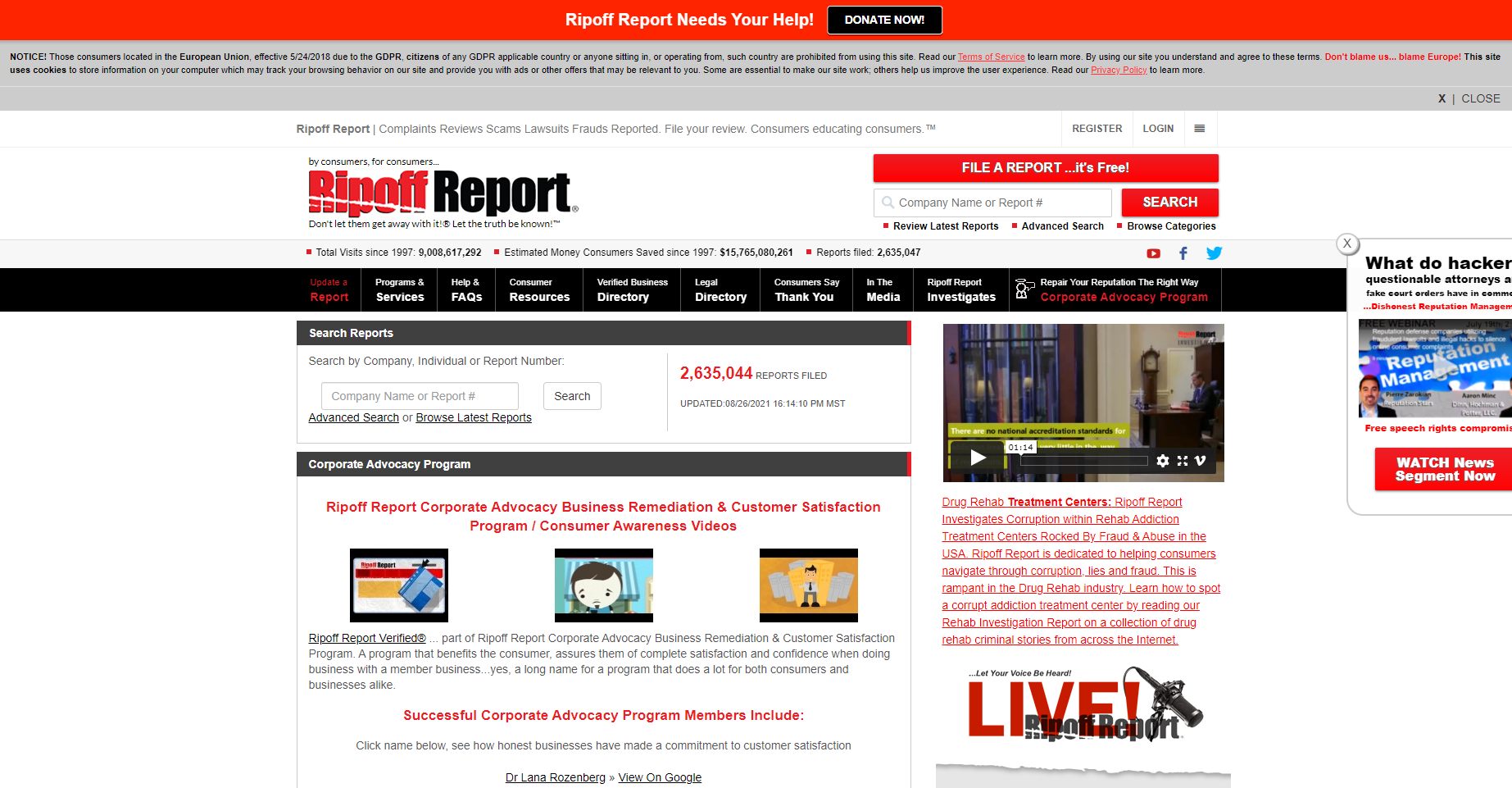 PEOPLE ALWAYS ASK WHY RIPOFF REPORT WILL NOT REMOVE COMMENTS